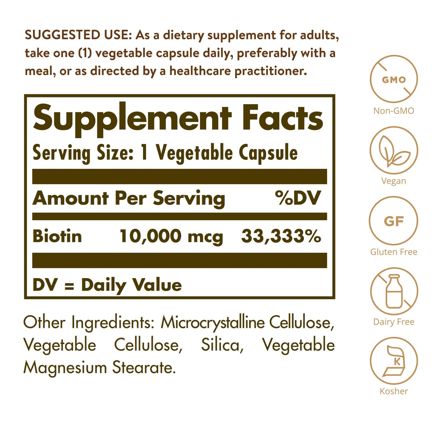 Solgar Biotin 10,000 mcg, 120 Vegetable Capsules - Energy, Metabolism, Promotes Healthy Skin, Nails & Hair - Super High Potency - Non-GMO, Vegan, Gluten, Dairy Free, Kosher - 120 Servings