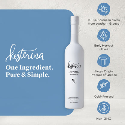 Kosterina Original Extra Virgin Olive Oil | Polyphenol Rich Greek Olive Oil, Cold-Pressed EVOO, Early Harvest Koroneiki Olives | Harvested in Greece (16.9 oz)