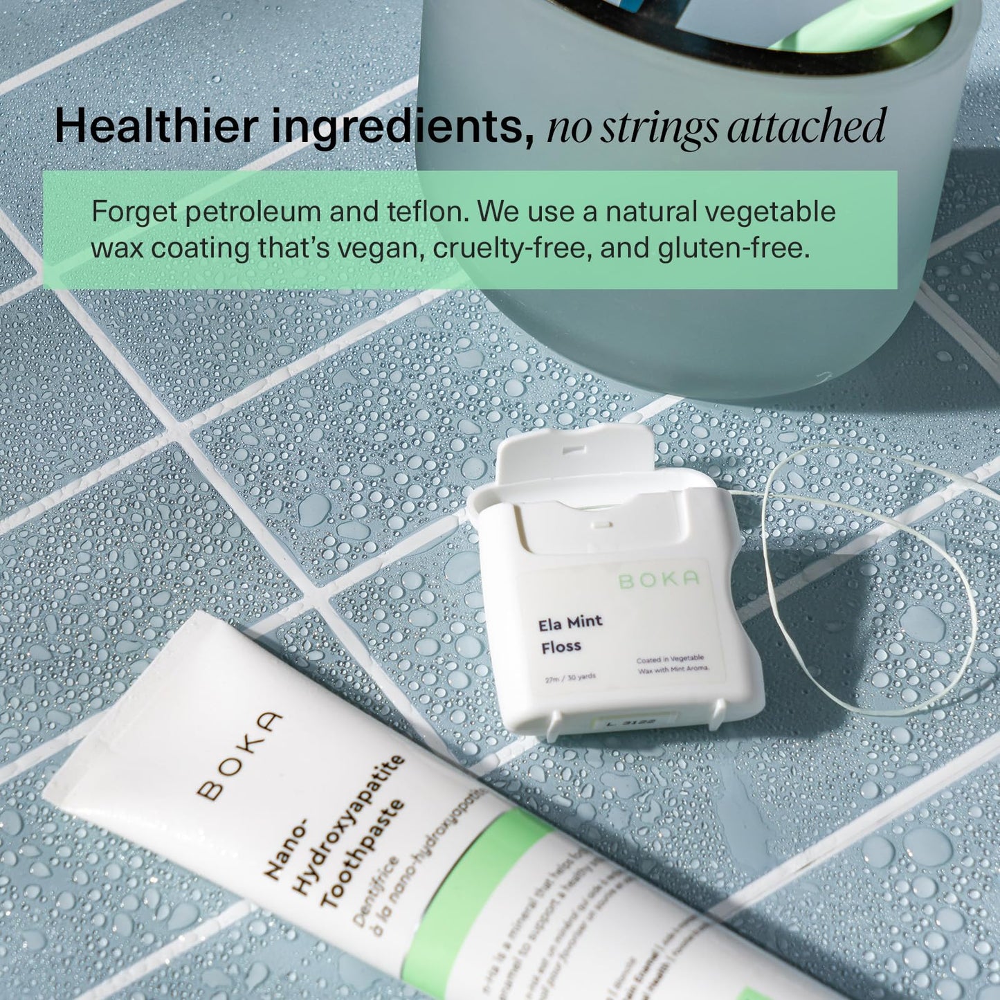 Boka Ela Mint Expandable Woven Dental Floss, Made from Plant-Based Vegetable Wax, Teflon-Free, 30 Yards of Waxed Floss (Pack of 1)