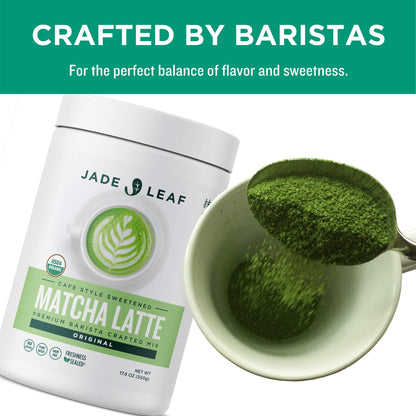 Jade Leaf Matcha Organic Cafe Style Sweetened Matcha Latte Green Tea Powder, Premium Barista Crafted Mix - Authentically Japanese (1.1 Pound Tin)