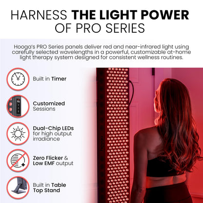 Hooga Red Light Therapy Panel Device – 660nm Red & 850nm Near Infrared Light Therapy, LED Light Therapy Lamp for Face & Body, Dual Chip LEDs, Timer, Adjustable Stand – PRO300