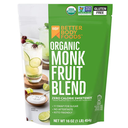 Better Body Foods - Organic Monk Fruit & Allulose Blend (0-Calorie Sugar Substitute) - 16oz Bag