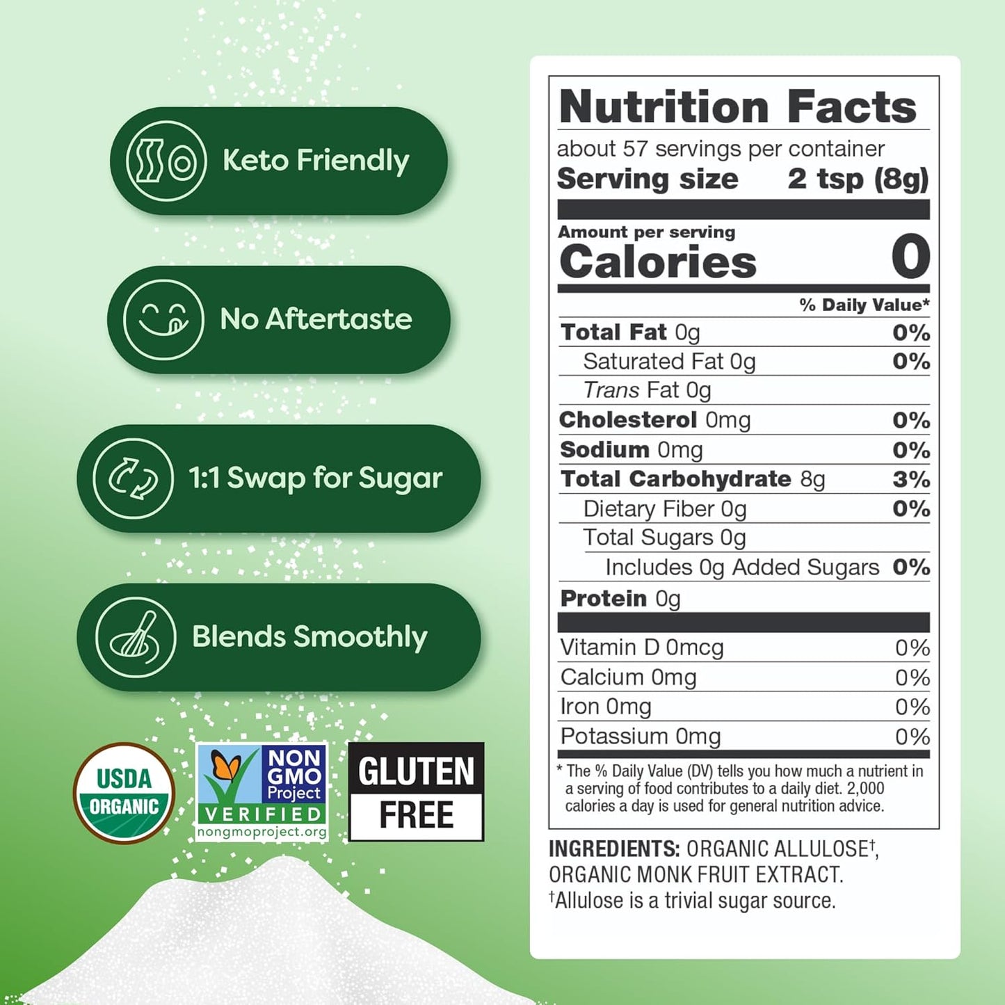 Better Body Foods - Organic Monk Fruit & Allulose Blend (0-Calorie Sugar Substitute) - 16oz Bag