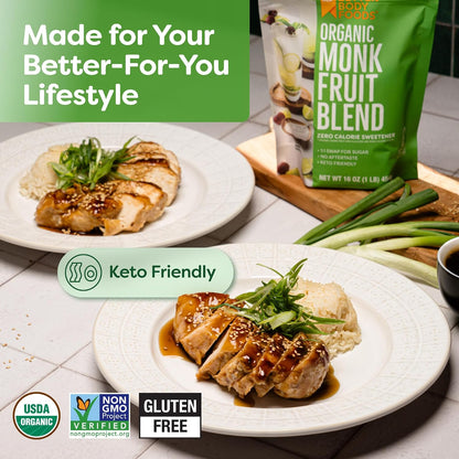 Better Body Foods - Organic Monk Fruit & Allulose Blend (0-Calorie Sugar Substitute) - 16oz Bag