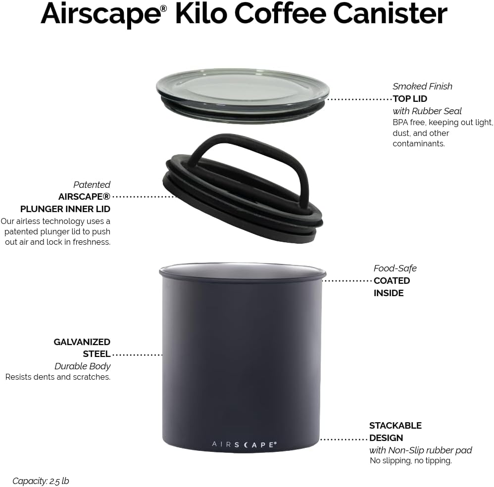 Planetary Design Airscape Kilo Coffee & Dry Food Canister - Matte Gray 2.2 lbs