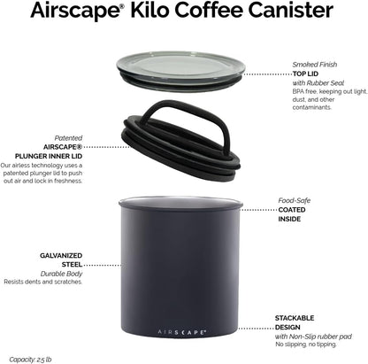 Planetary Design Airscape Kilo Coffee & Dry Food Canister - Matte Gray 2.2 lbs
