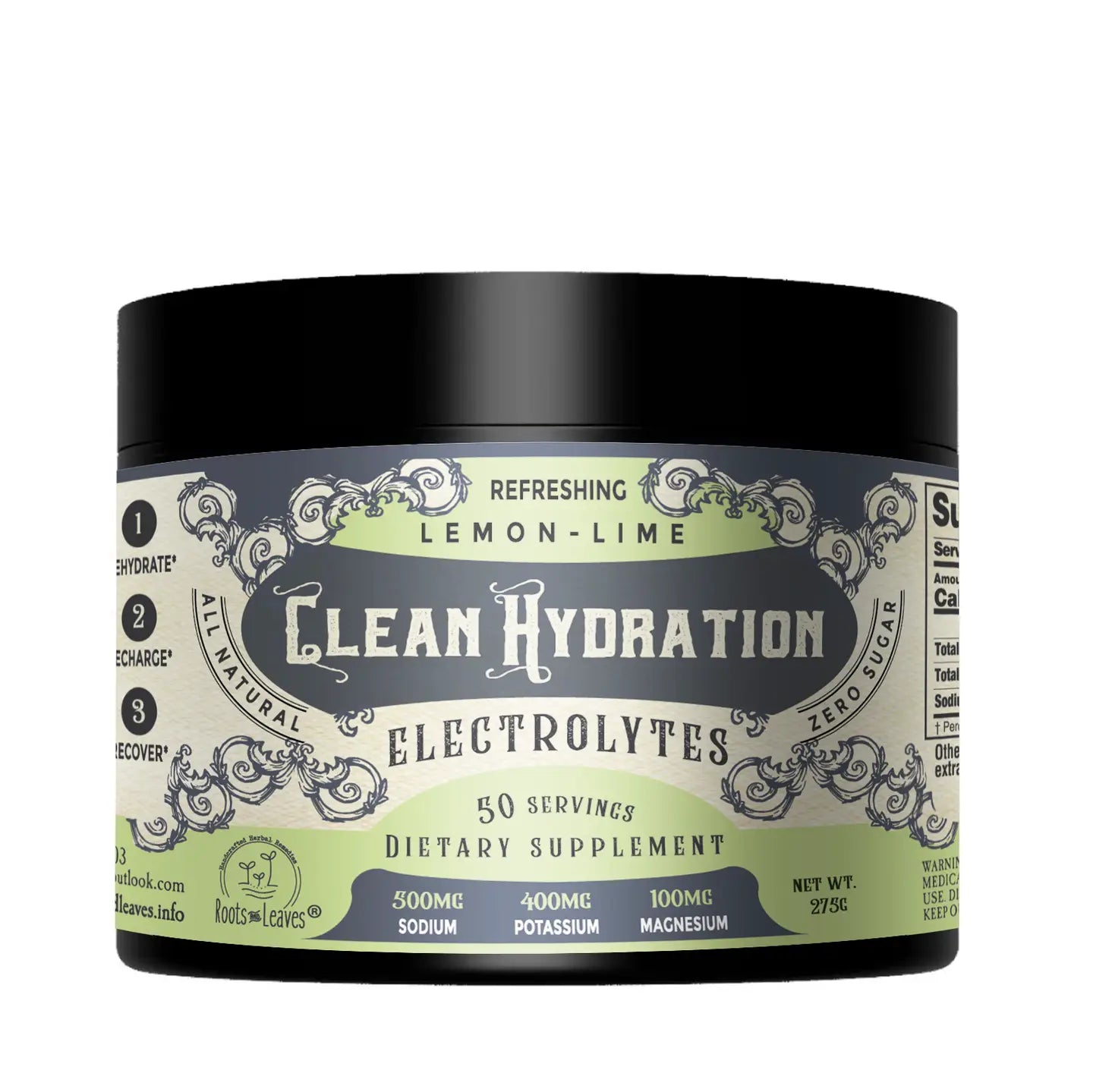 Roots & Leaves Clean Hydration Electrolytes - 50 servings (2 Flavors)